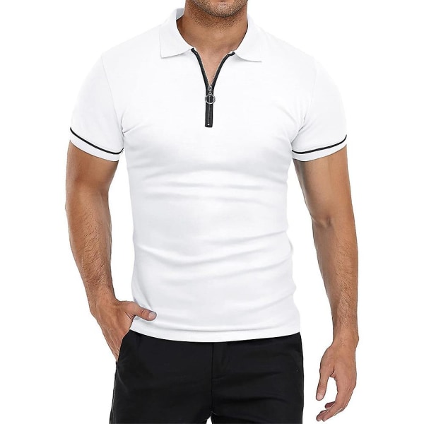 Herrtröjor med dragkedja V-hals pikétröja sommar casual golfskjortor White L