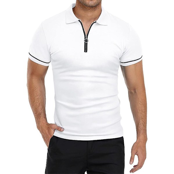 Miesten Topit Zip V -kaula poolopaita Summer Casual Golf paidat White M