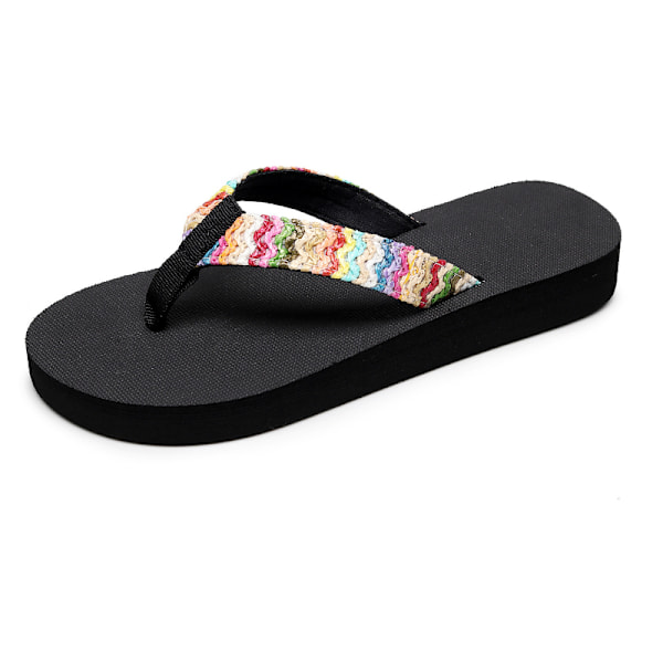 Sandaler for kvinner 2025, flate strandflip-flops med sklisikker såle Black belt 38