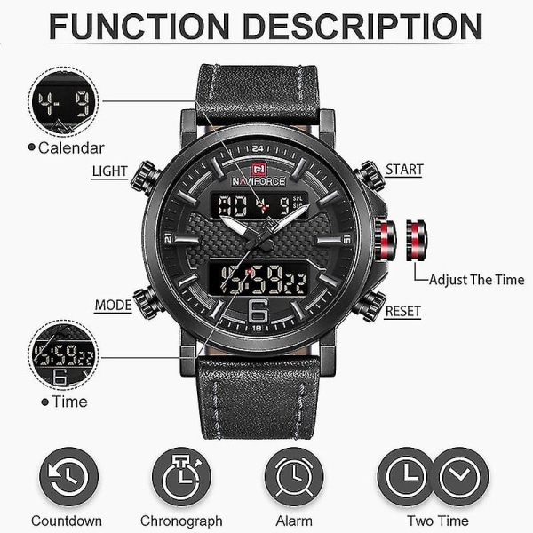 Naviforce 9135 Men Led Analog Clock Quartz Watch Style1