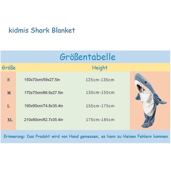 Shark Blanket Vuxen Dress Up, Supermjuk soffa Snuggle Blanket Shark Blanket Sovsäck, Portabel Shark Blanket Hoodie -ES L