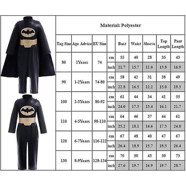 1-9 År Børn Batman Cosplay Kostumer Halloween Jumpsuit Party Outfit Superhelt Fancy Dress Gave 1-2 Years