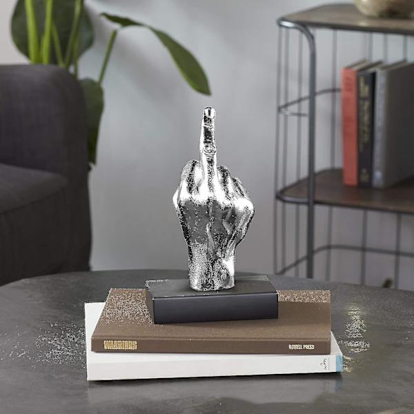 Personlig långfinger Staty Ornament Hem Skrivbord Dekoration Tillbehör Skrivbordsgest Statyett Skulptur Vardagsrum Dekor -ES Silver
