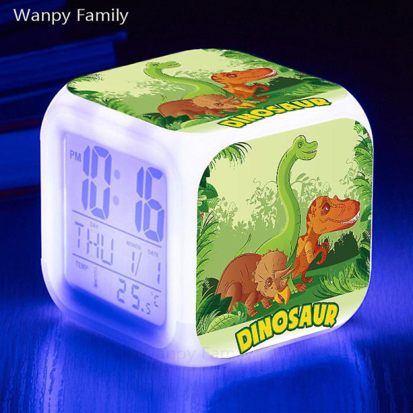 Jurassic Dinosaur Plakat 7 farger glødende LED digital vekkerklokke Barnerom Hjemmeinnredning Bordklokke Bursdagsgave til barn Blue