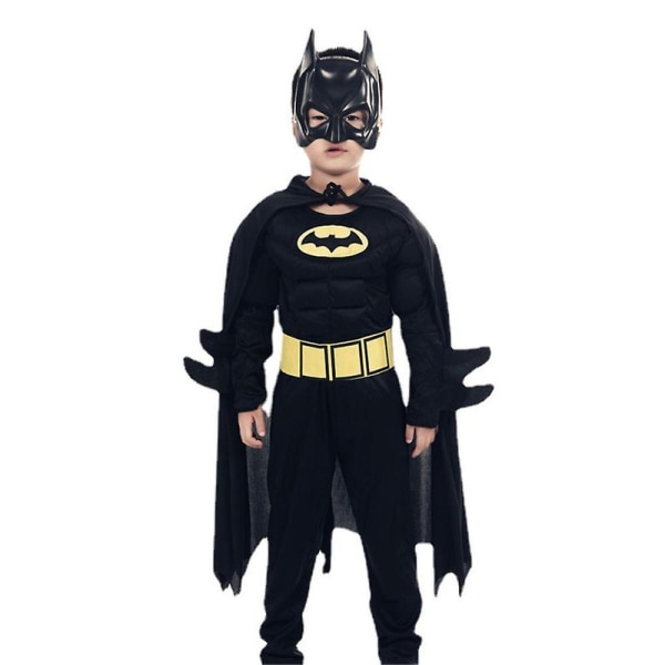 Batman Cosplay Kostume til Børn og Teenagere (3-13 år) - Muskel Bat Outfit Sæt med Jumpsuit + Maske + Kappe - Gave 3-4 Years