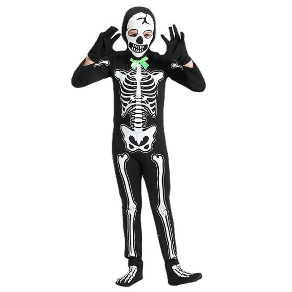 Halloween Skelett Glow-in-the-Dark Cosplay Jumpsuit Kostym för Barn 5-9 År med Handskar Present 7-8 Years