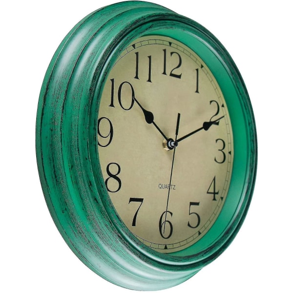 Silent No Tick Round Retro Quartz Clock Väggklocka (12 tum) green