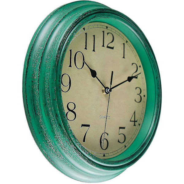 Stille Rund Retro Kvartsveggklokke (12 Tommer) green