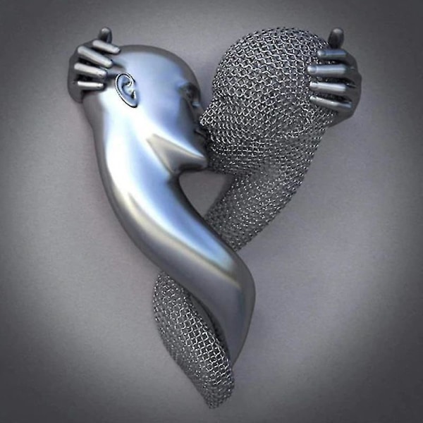 2023 New Love Heart Grå-3d kunstvæg Metalfigur Skulptur Par hængende maleri til hjemmet Silver FD30 40X40cm