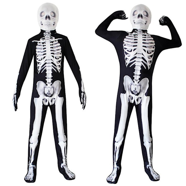 Halloween-kostyme for barn og tenåringer - Skjelett-jumpsuit - 3-15 år - Festantrekk - Gave 7-8 Years