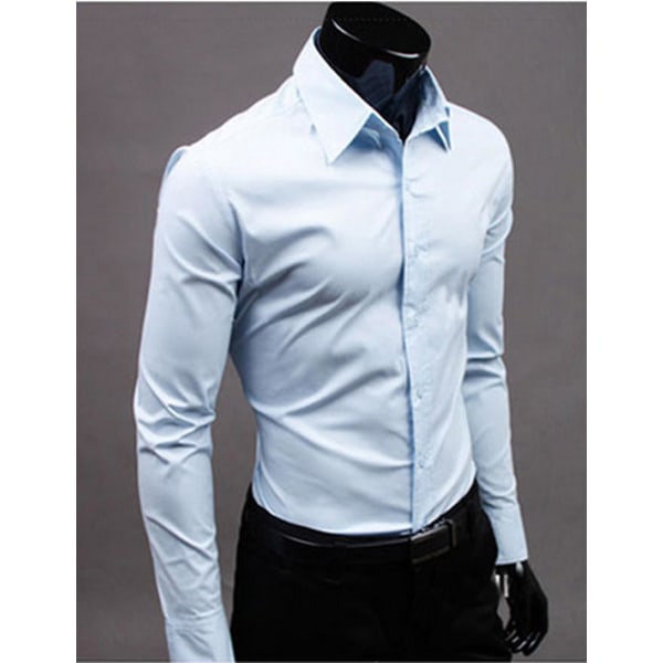 Herreoverdele Langærmet Business Shirt Ensfarvet formel Casual skjorte Light Blue L