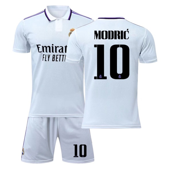 22-23 Real Madrid Hjemme Hvid Trøje Modric Fodbold Uniform Sæt M(170-175cm)