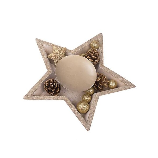 Wooden centerpiece star sequins gold glitter 24.5 cm