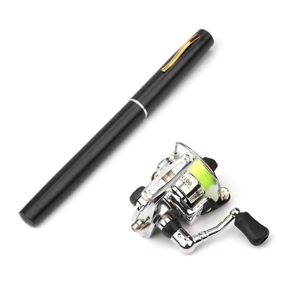 1M / 1,4M lomme sammenklappelig fiskestangshjul Combo Mini Pen Fiskestangsæt Teleskopfiskeri black 1.4M