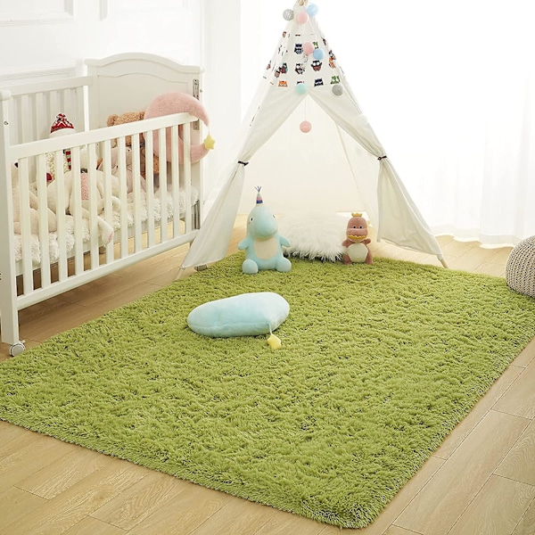 Knfe Bløde og Fluffy Gulvtæpper til Soveværelse, Børneværelse, Plysset Shaggy Gulvtæppe, Pelsagtig Kasttæppe til Drenge Green Grass 3.3 * 4 Feet