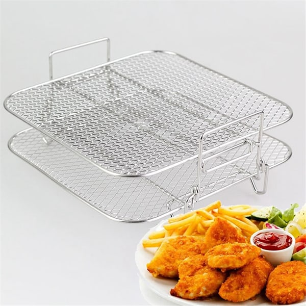 Rustfrit stål Airfryer Gryde Dobbelt Lag Stativ Alsidig Firkantet Rist Grill Airfryer Holder 5QT/5.7QT/6.8QT