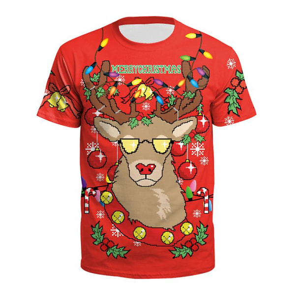 Lady Men Christmas 3d Print Kortärmad T-shirt Toppar H 3XL