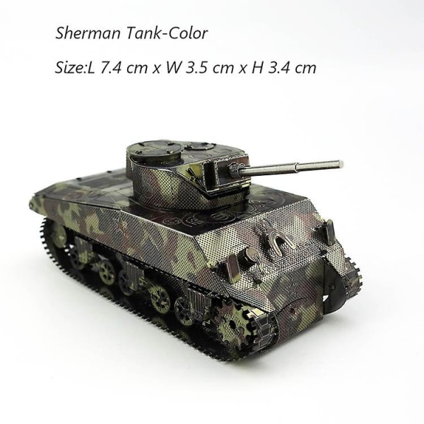 3D Metallpussel DIY Manuell Berömda Tank Militärserie Tiger Tanks T-34 Js-2 M1a1 Tankmodell Montera Pussel Sherman Tank-Color