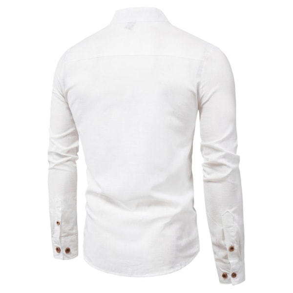 Miesten napit, kaula-aukkoinen paita, casual liike-elämän pitkähihaiset topit White 2XL