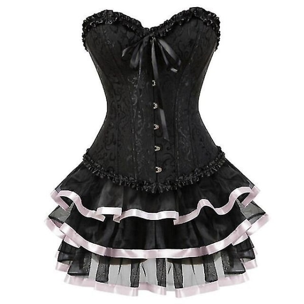 Sexy Korsetter Kjoler For Kvinner Plus Size Kostyme Overbust Burlesk Korsett Og Mini Skjørt Sett Tutu Corselet -ge Pink L