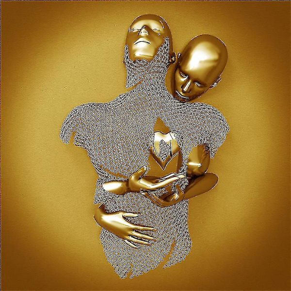 2023 Nytt Kjærlighetshjerte Grå - 3D Kunstvegg Metallfigur Skulptur Par Henger Maleri For Hjemmet Gold FD32 50X50cm