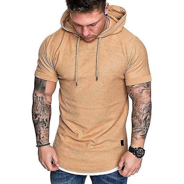 Huvtröja med Kort Ärm för Herrar, Sommar, Casual, Sport Topp Khaki 2XL