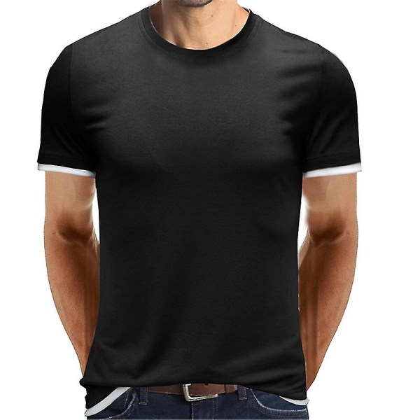 Herre almindelig kortærmet rund hals T-shirt sommer toppe Black L