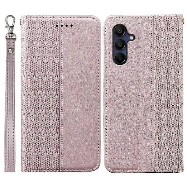 Kompatibelt Plånboksfodral för Samsung Galaxy A26 5G, Stark Magnetisk Rutmönstrad Prägling Läder Flipfodral PinkGold