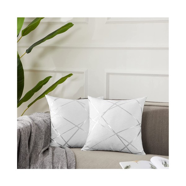 Dekorativ sofa pudebetræk, sofa tyk pude pudebetræk, firkantet grå luksus pude 2 sæt -55x55 cm Blanc