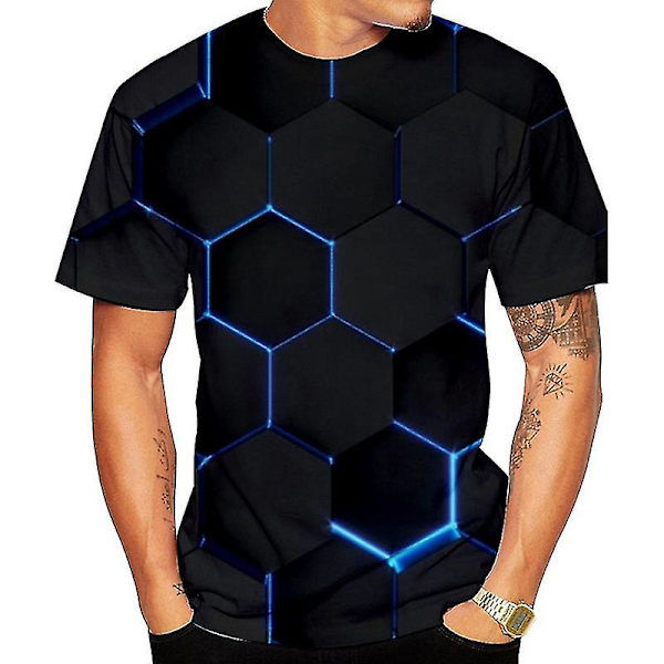 Herre sommer 3d kortermet T-skjorte topper Black Blue M
