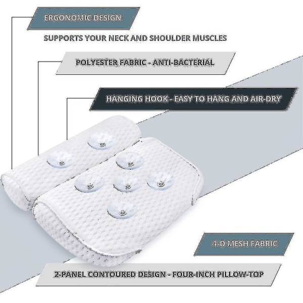 Badepute Spa Badekar Ergonomisk kompatibel med badekar Nakkehode Skulderputer Støttepute Nakkestøtte Luksus Myk 3d Mesh -ES A-Bone-White