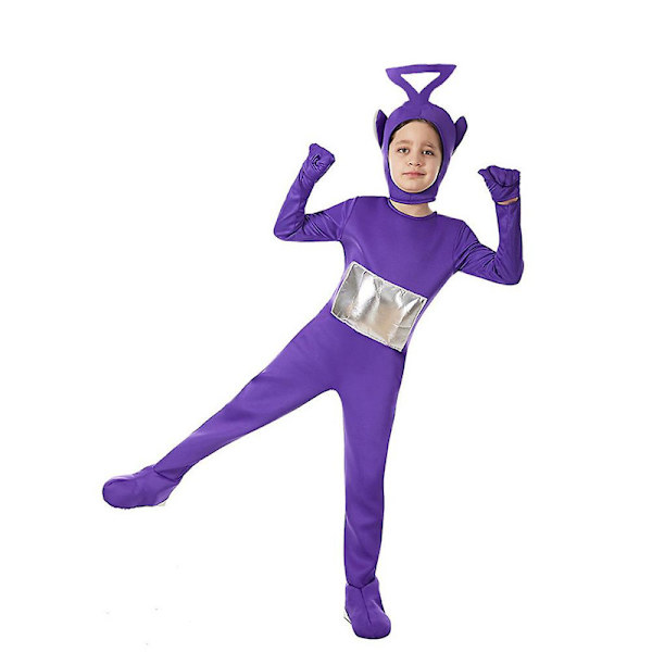 4-12-vuotiaille lapsille Teletubbies-asu, tyttöjen ja poikien cosplay-puvut, haalarit + pääpanta, hieno pukukokonaisuus, lahja - violetti 7-9 Years