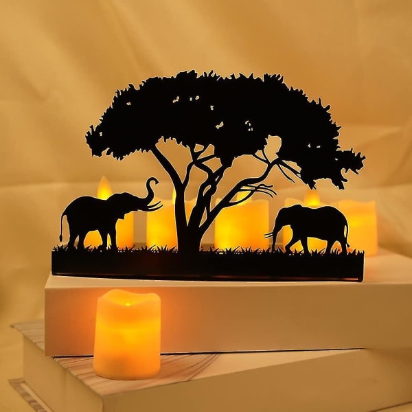 Bedetter metalliset kynttilänjalat Elefanttipuun siluetti Tea Light kynttilänjalka Creative Home Decor Joulun hääpöydän koristelu -ES