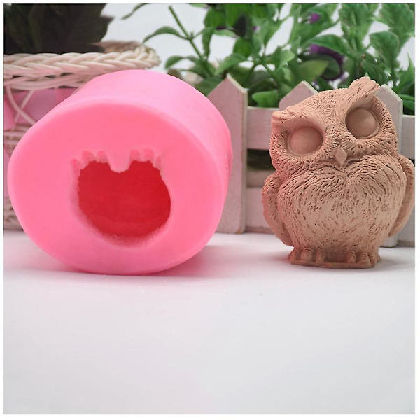 Ugle Harpiks Silikonform 3d Ugleformet Lysform DIY Fugl Støbningsforme Dyr Lerform - Ugle F Pink