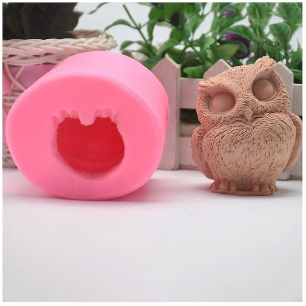 Ugleharpiks silikonform 3d ugleformede lysformer Gjør-det-selv fuglestøpeformer Animal Clay Mold - Owl F Pink