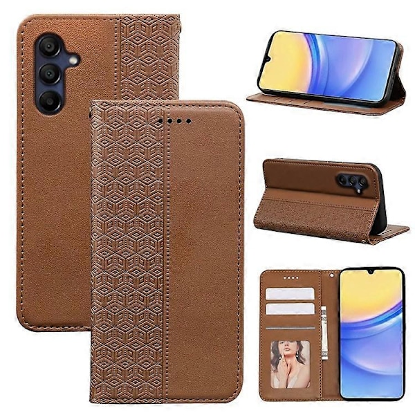 Kompatibelt Plånboksfodral för Samsung Galaxy A26 5G, Stark Magnetisk Rutmönstrad Prägling Läder Flipfodral Brown