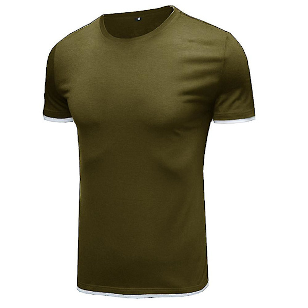 Herrar Enkel Kortärmad Rundhals T-shirt Sommar Toppar Army Green 2XL