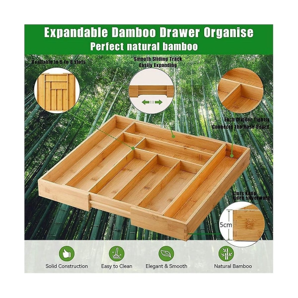 Bambu expanderbar organizer, organizer för kök, bestick, bestick och lådor