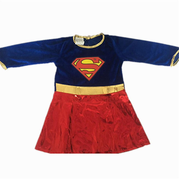 Supergirl-dräkt för flickor 4-8 år, Fancy Dress, Superhjälte Kostym, Bokdag, Vecka, Fest, Cosplay, Outfit, Present 5-6Years