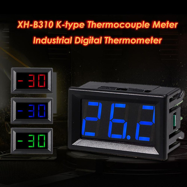 XH-B310 Industrielt digitalt termometer 12V temperaturmåler K-type M6 termoelementtester -30~800 termograf Høj nøjagtighed med LED-display -Rød Red