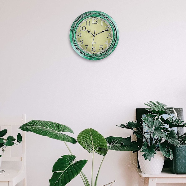 Stille Rund Retro Kvartsveggklokke (12 Tommer) green