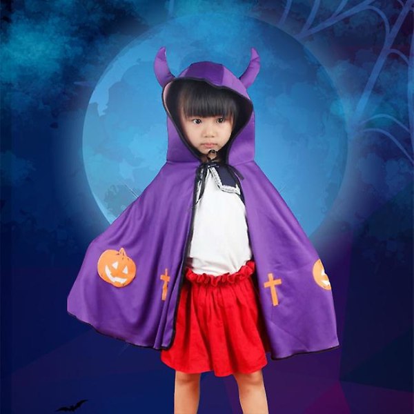 Barnens Halloween-fest Demon Cape Huva Kapp Robe Cosplay Kostymer - Lila