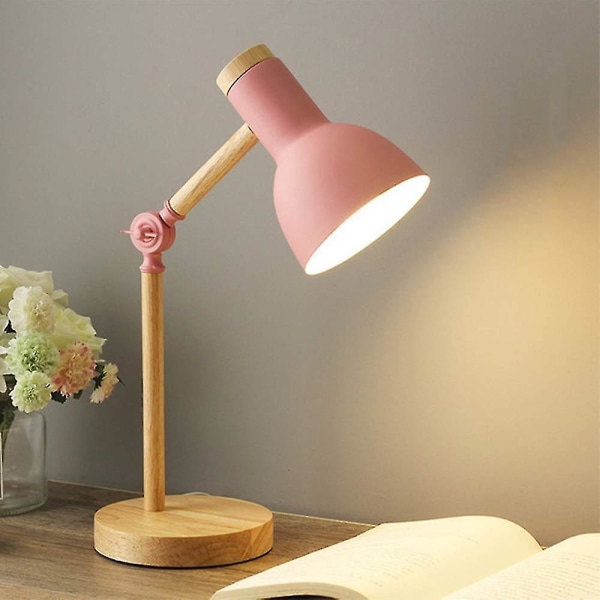 Nordic bordslampa, sänglampa i sovrummet, läslampa för ögonskydd för barn, justerbar skrivbordslampa, led nattlampa för arbetsrum (rosa) -ES