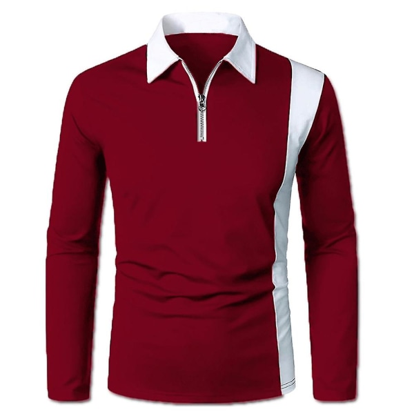 Herreoverdeler Langermet Colorblock Casual Work Poloskjorter med glidelås Wine Red L