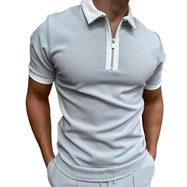 Herrarnas Poloshirt Kortärmad Sommar Zip Krage Golf Toppar Light Grey L