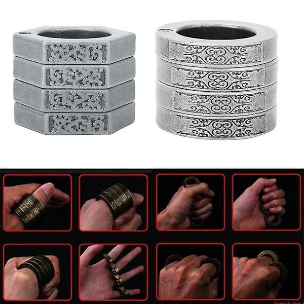 Hexagon Retro Magic Ring Personifierad 4-fingersring Multifunktionell Utomhusklättring Nödsituation Silver Round