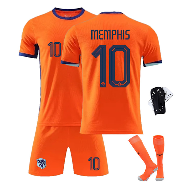 2425 Nederland hjem fotballdrakt MEMPHIS draktsett med sokker+beskyttelse 18(100-110cm)