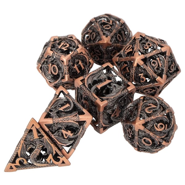 7stk Mini hul metallsett hul ut polyhedral sett for rolle Pl
