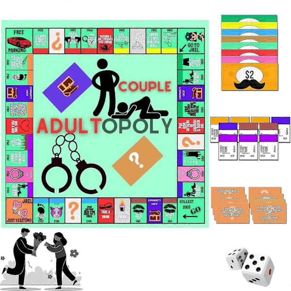 Adultopoly brætspil, parspil for voksne, brætspil for par, brætspil for voksne, soveværelsesspil for par, forholdskortspil