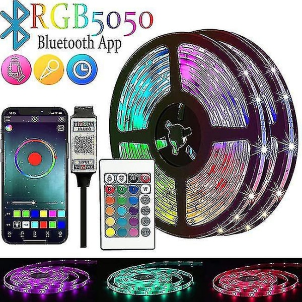 20m Led-lys Bluetooth Rgb-lys Led Tape-lys med 44-taster fjernbetjening Musiksynkronisering Farveskiftende Led Mood Strip -ge 15M Full Set 5050 3Key USB